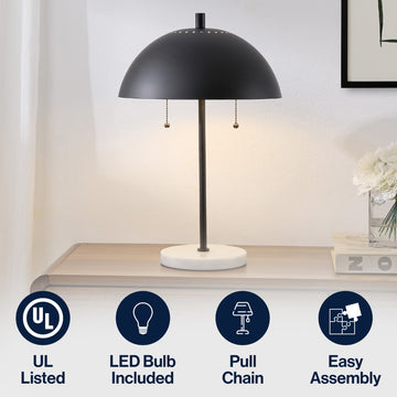 Ella 20.7" Dome Metal with Marble Base LED Table Lamp